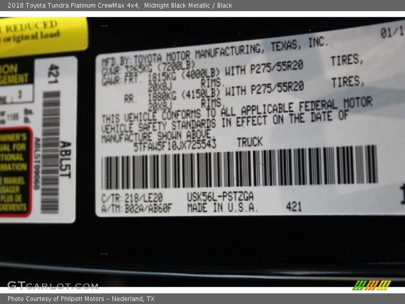 Midnight Black Metallic / Black 2018 Toyota Tundra Platinum CrewMax 4x4