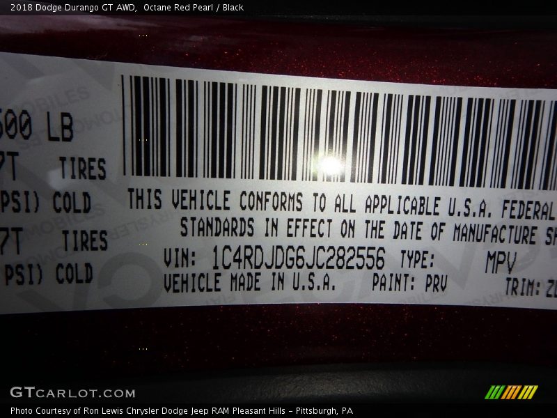 Octane Red Pearl / Black 2018 Dodge Durango GT AWD
