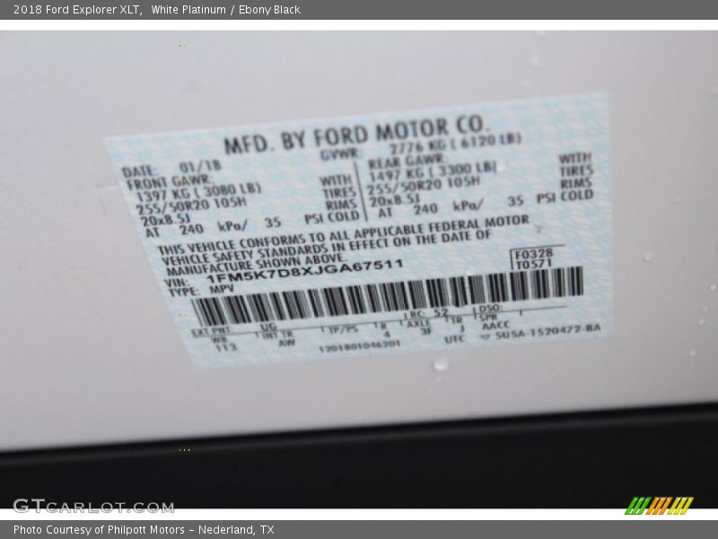 White Platinum / Ebony Black 2018 Ford Explorer XLT