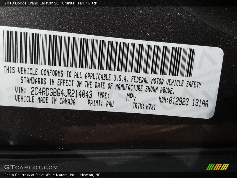 Granite Pearl / Black 2018 Dodge Grand Caravan SE