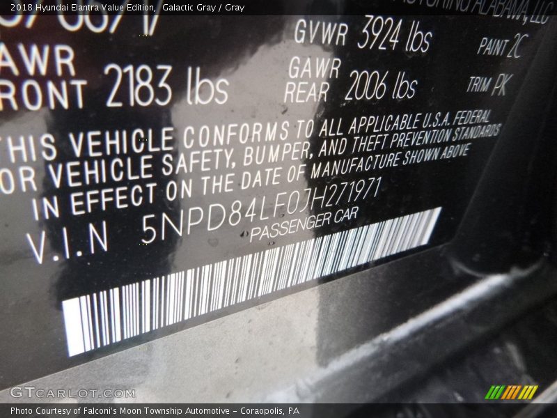 Galactic Gray / Gray 2018 Hyundai Elantra Value Edition