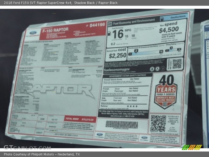  2018 F150 SVT Raptor SuperCrew 4x4 Window Sticker