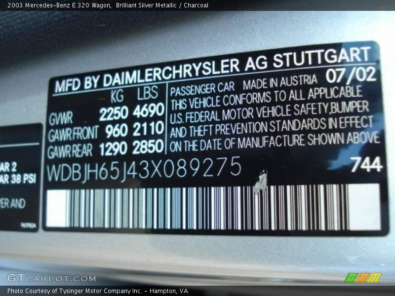 Brilliant Silver Metallic / Charcoal 2003 Mercedes-Benz E 320 Wagon