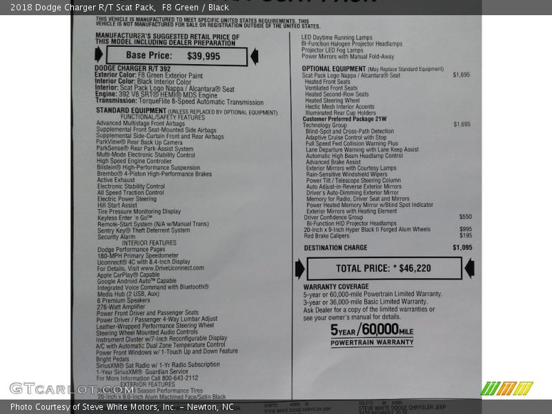 F8 Green / Black 2018 Dodge Charger R/T Scat Pack