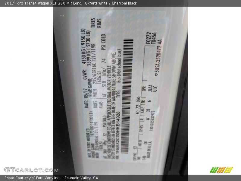 Oxford White / Charcoal Black 2017 Ford Transit Wagon XLT 350 MR Long