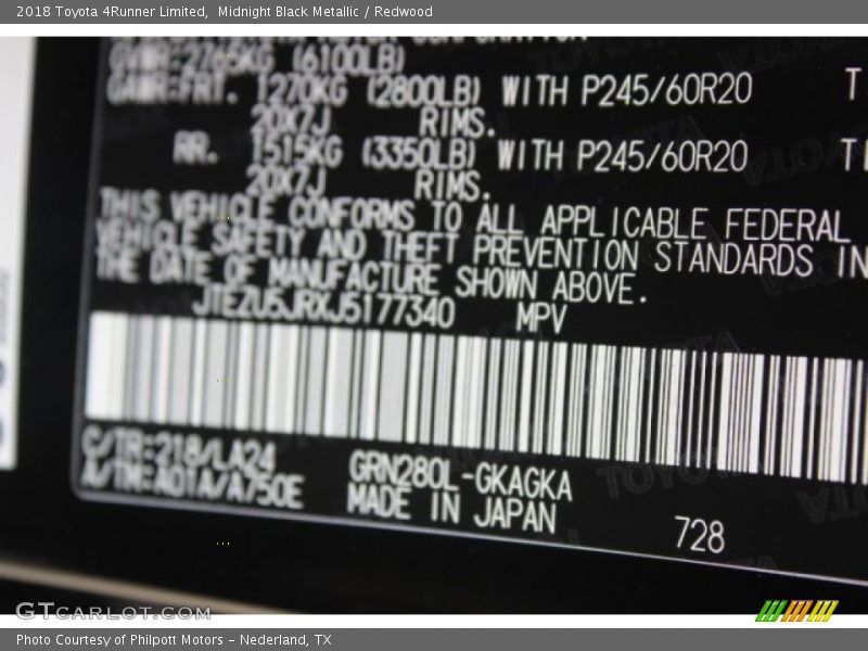 Midnight Black Metallic / Redwood 2018 Toyota 4Runner Limited