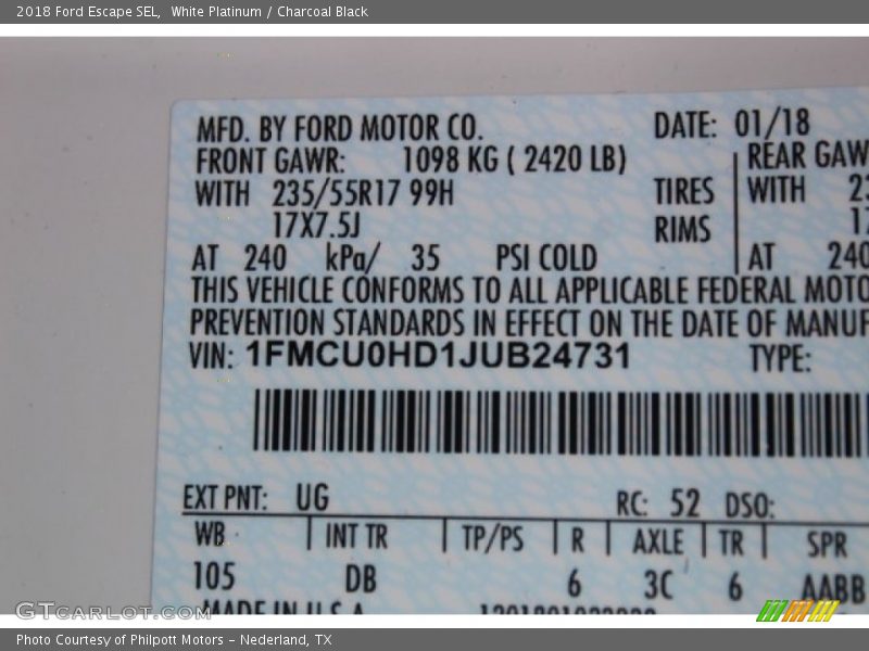 White Platinum / Charcoal Black 2018 Ford Escape SEL