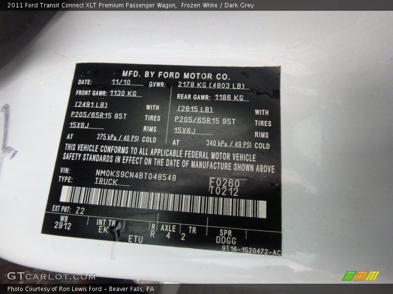 Frozen White / Dark Grey 2011 Ford Transit Connect XLT Premium Passenger Wagon