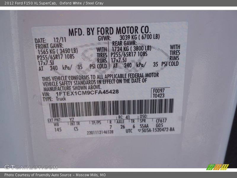 Oxford White / Steel Gray 2012 Ford F150 XL SuperCab