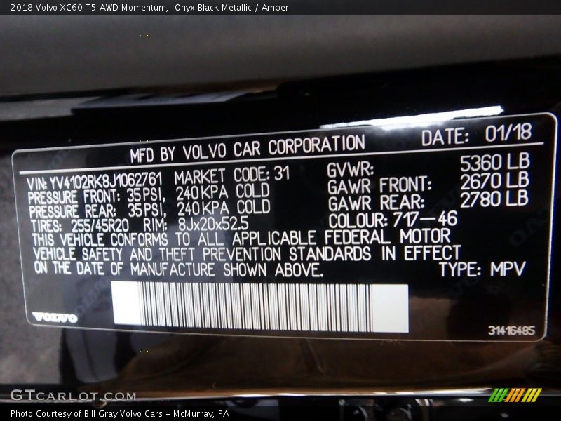 Onyx Black Metallic / Amber 2018 Volvo XC60 T5 AWD Momentum