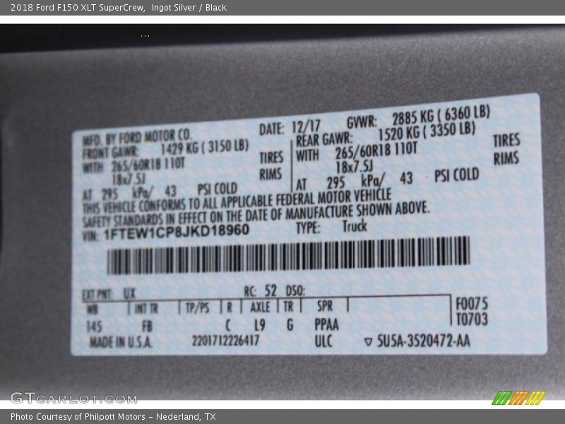 Ingot Silver / Black 2018 Ford F150 XLT SuperCrew
