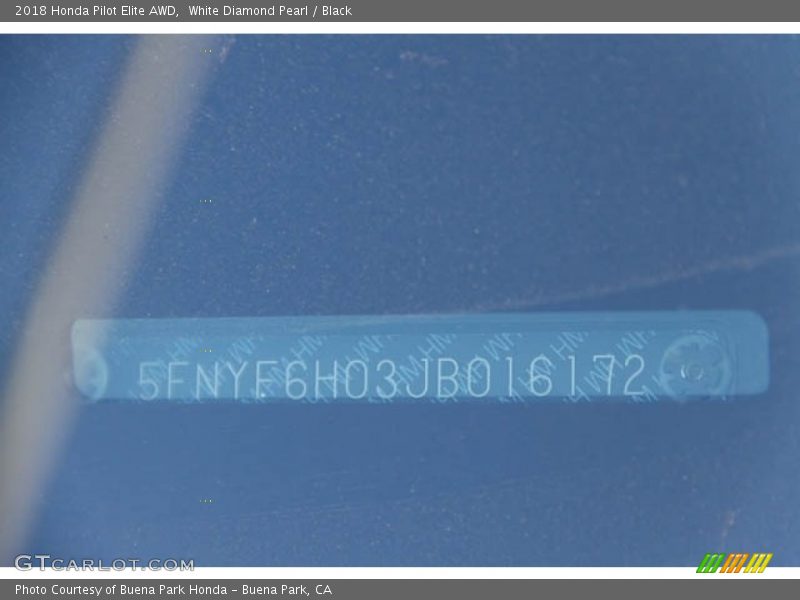 White Diamond Pearl / Black 2018 Honda Pilot Elite AWD