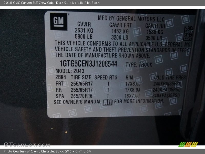 Dark Slate Metallic / Jet Black 2018 GMC Canyon SLE Crew Cab