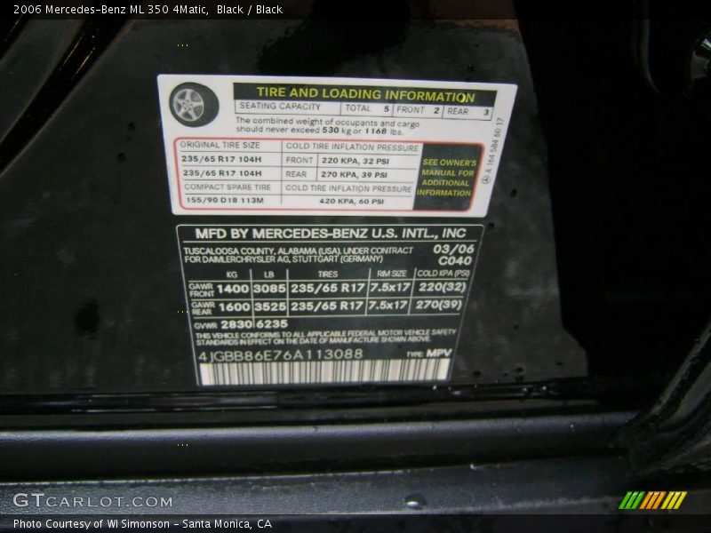 Black / Black 2006 Mercedes-Benz ML 350 4Matic