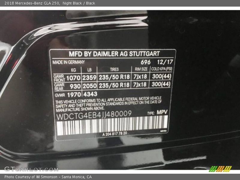 Night Black / Black 2018 Mercedes-Benz GLA 250