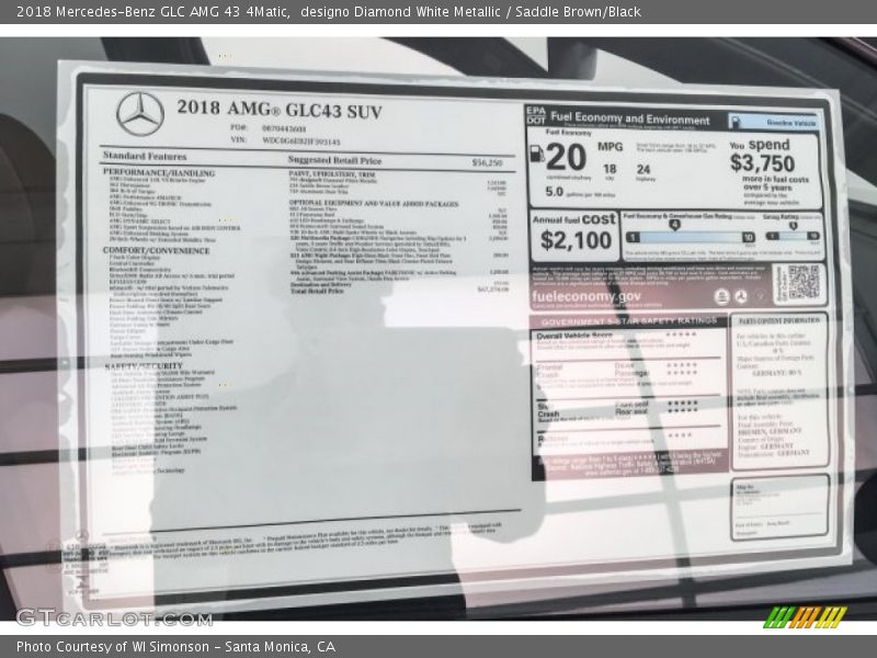  2018 GLC AMG 43 4Matic Window Sticker