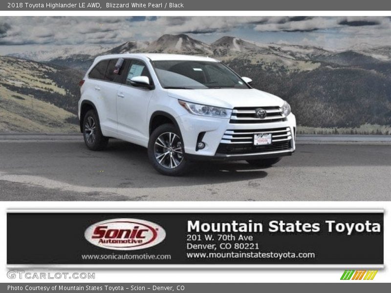 Blizzard White Pearl / Black 2018 Toyota Highlander LE AWD