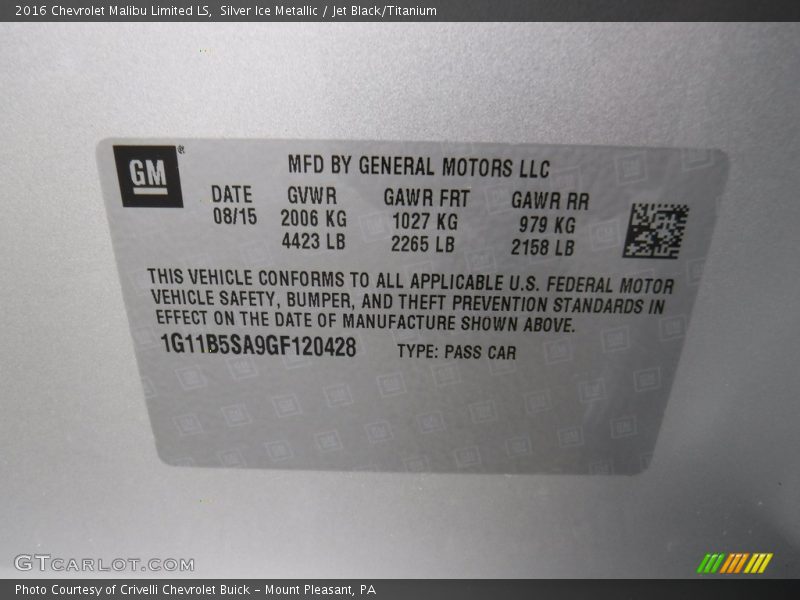 Silver Ice Metallic / Jet Black/Titanium 2016 Chevrolet Malibu Limited LS