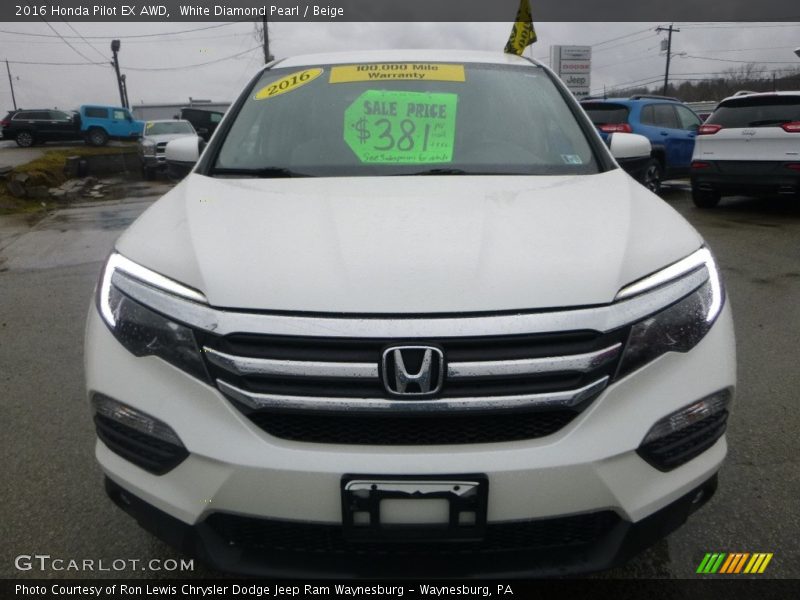 White Diamond Pearl / Beige 2016 Honda Pilot EX AWD