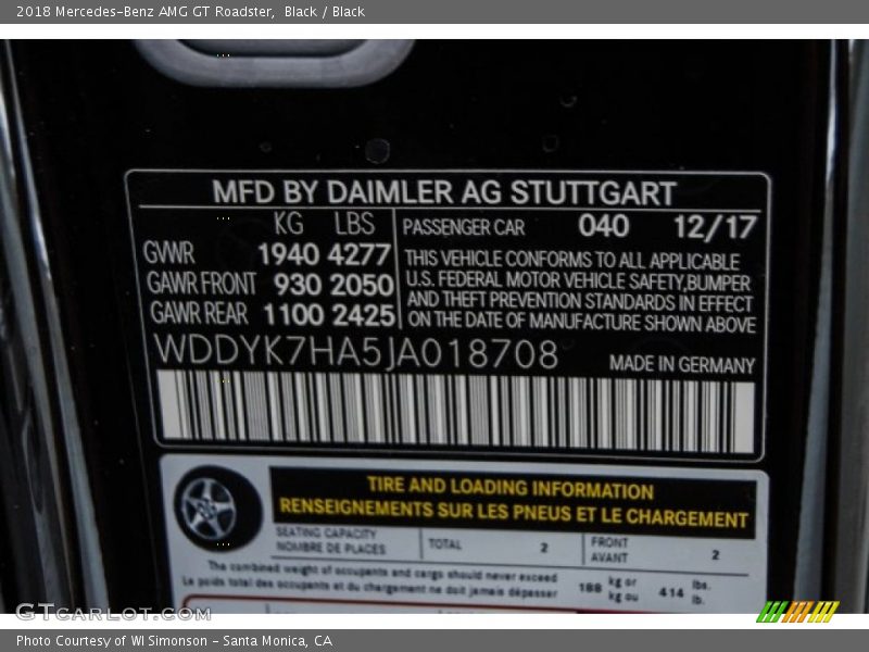 2018 AMG GT Roadster Black Color Code 040