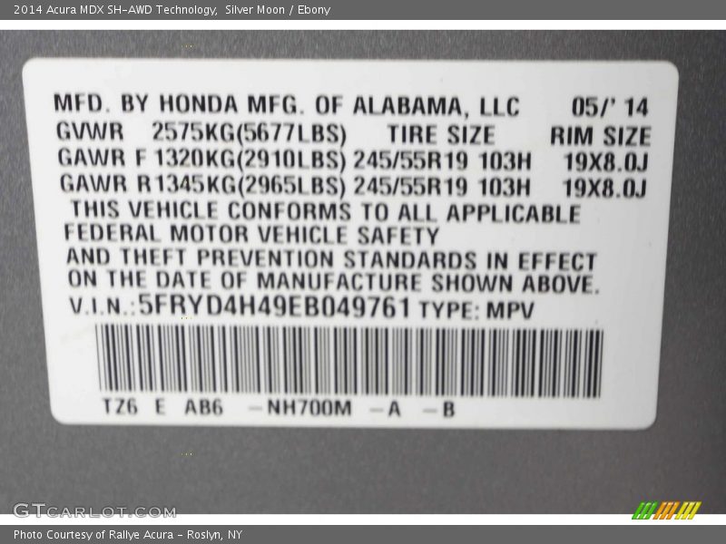Silver Moon / Ebony 2014 Acura MDX SH-AWD Technology
