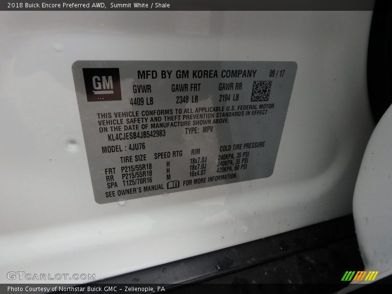 Summit White / Shale 2018 Buick Encore Preferred AWD