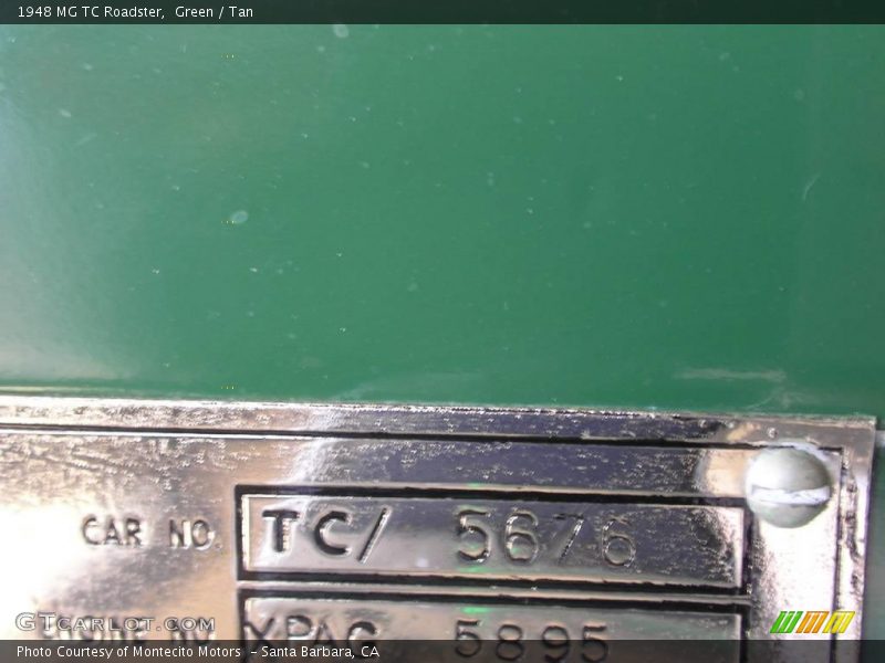 Info Tag of 1948 TC Roadster