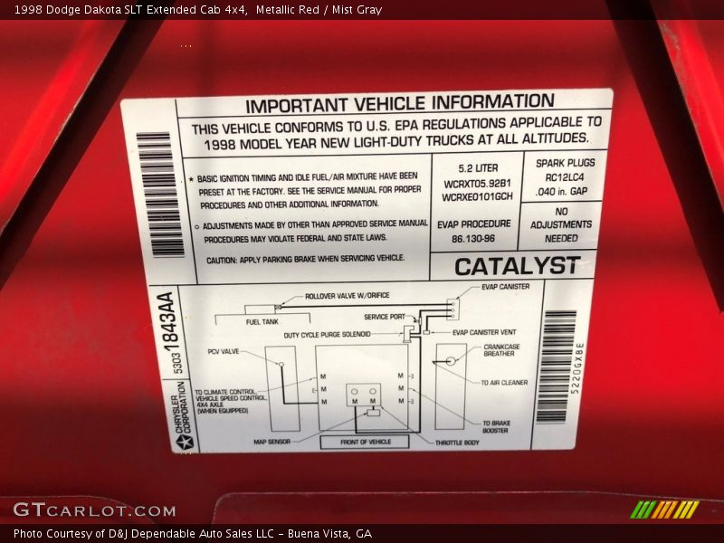Metallic Red / Mist Gray 1998 Dodge Dakota SLT Extended Cab 4x4