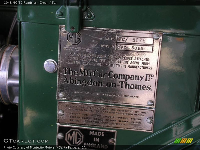 Info Tag of 1948 TC Roadster