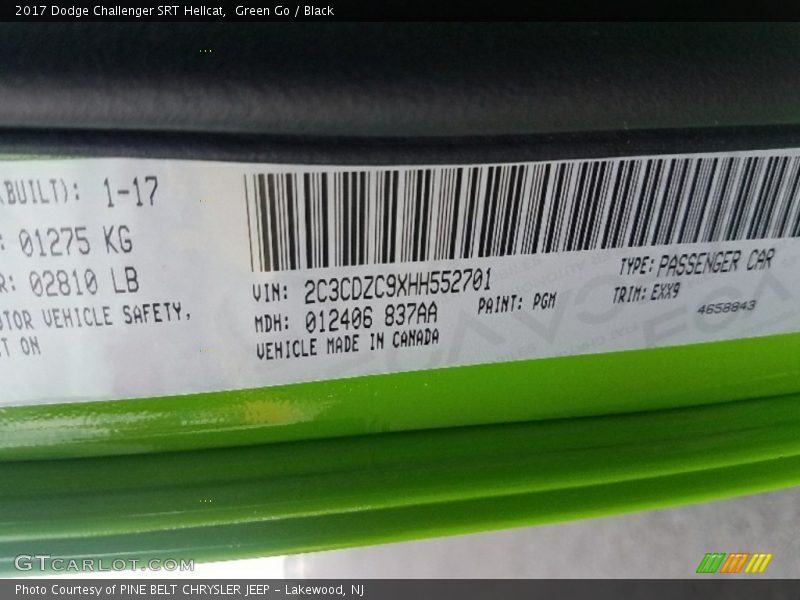 2017 Challenger SRT Hellcat Green Go Color Code PGM