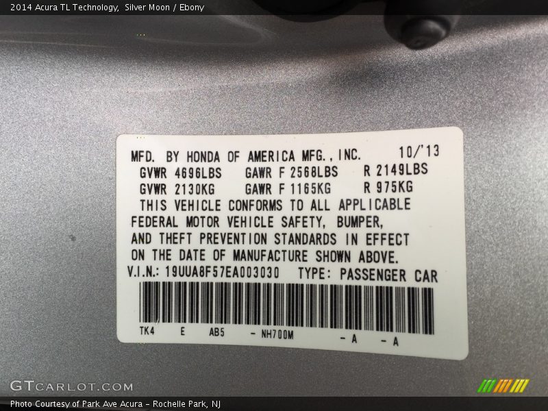 Silver Moon / Ebony 2014 Acura TL Technology