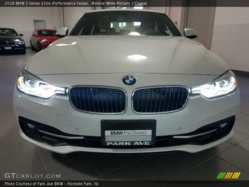 Mineral White Metallic / Cognac 2018 BMW 3 Series 330e iPerformance Sedan