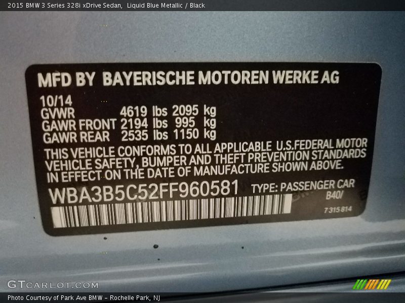 Liquid Blue Metallic / Black 2015 BMW 3 Series 328i xDrive Sedan