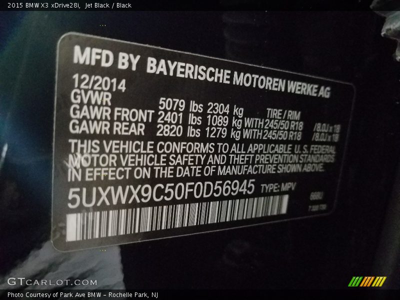 Jet Black / Black 2015 BMW X3 xDrive28i