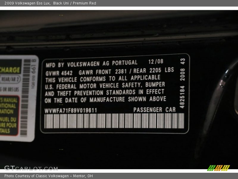 Black Uni / Premium Red 2009 Volkswagen Eos Lux