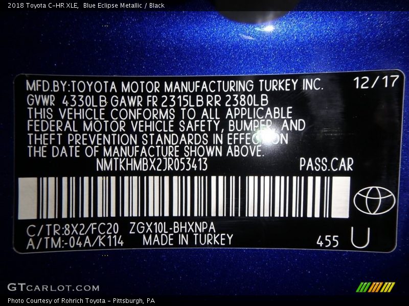 Blue Eclipse Metallic / Black 2018 Toyota C-HR XLE