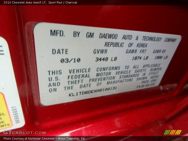 Sport Red / Charcoal 2010 Chevrolet Aveo Aveo5 LT