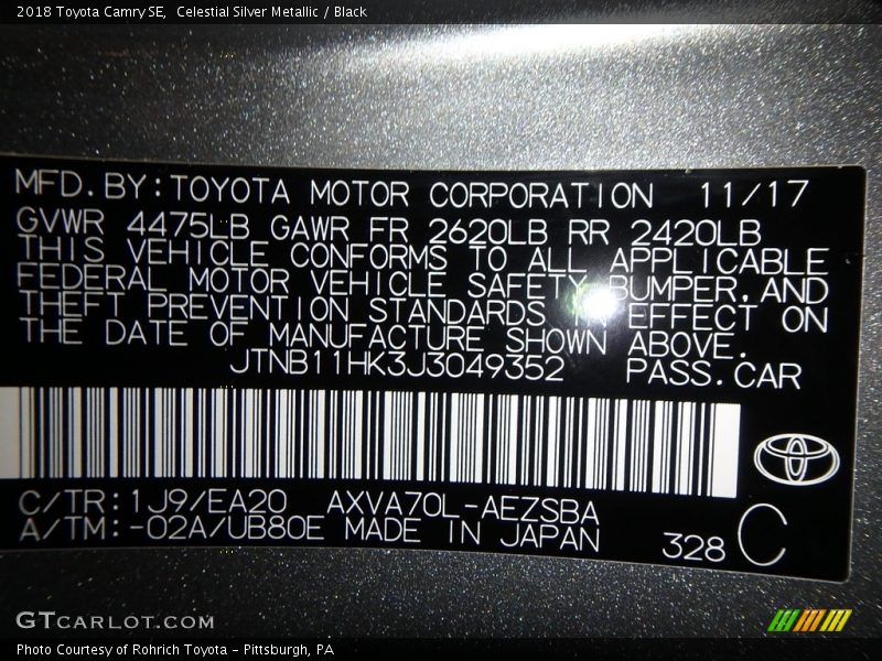 Celestial Silver Metallic / Black 2018 Toyota Camry SE