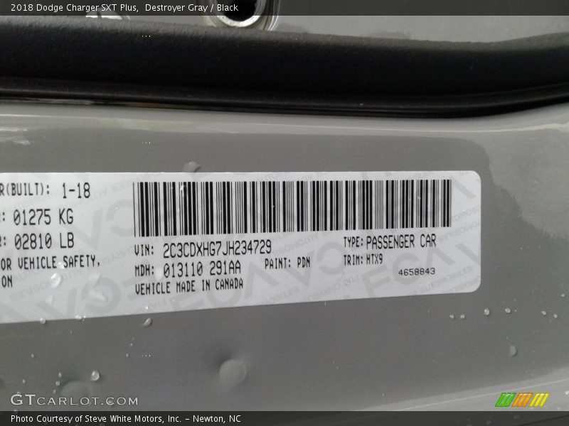 Destroyer Gray / Black 2018 Dodge Charger SXT Plus