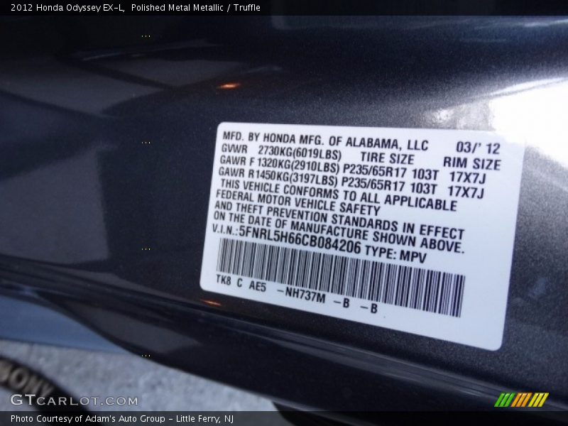 Polished Metal Metallic / Truffle 2012 Honda Odyssey EX-L