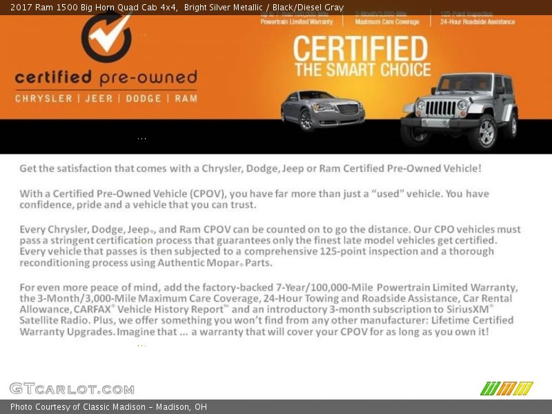 Bright Silver Metallic / Black/Diesel Gray 2017 Ram 1500 Big Horn Quad Cab 4x4