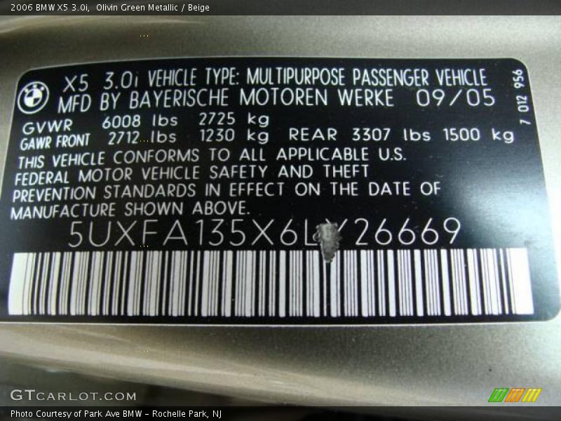 Olivin Green Metallic / Beige 2006 BMW X5 3.0i
