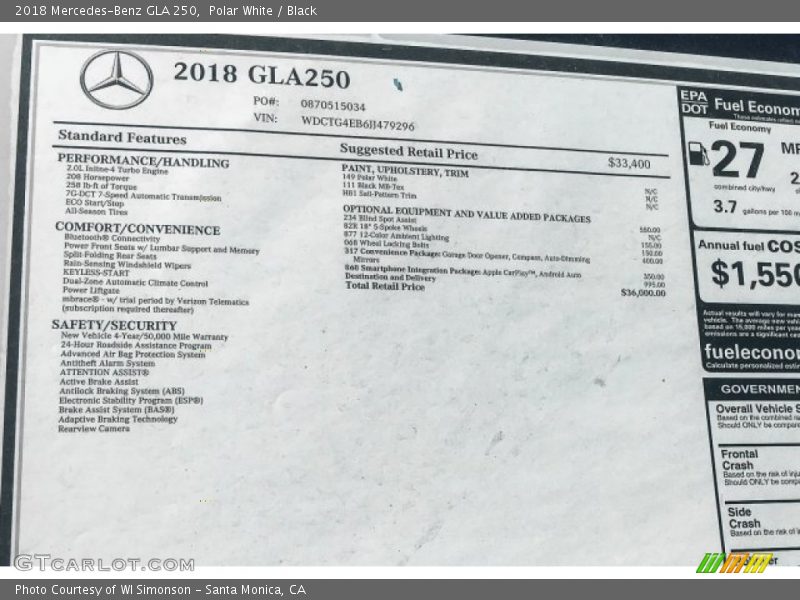 Polar White / Black 2018 Mercedes-Benz GLA 250
