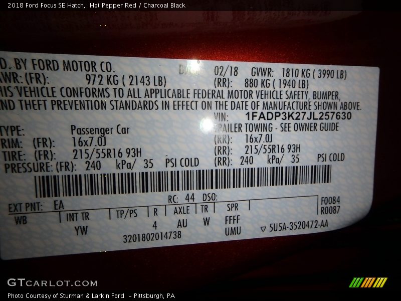 Hot Pepper Red / Charcoal Black 2018 Ford Focus SE Hatch