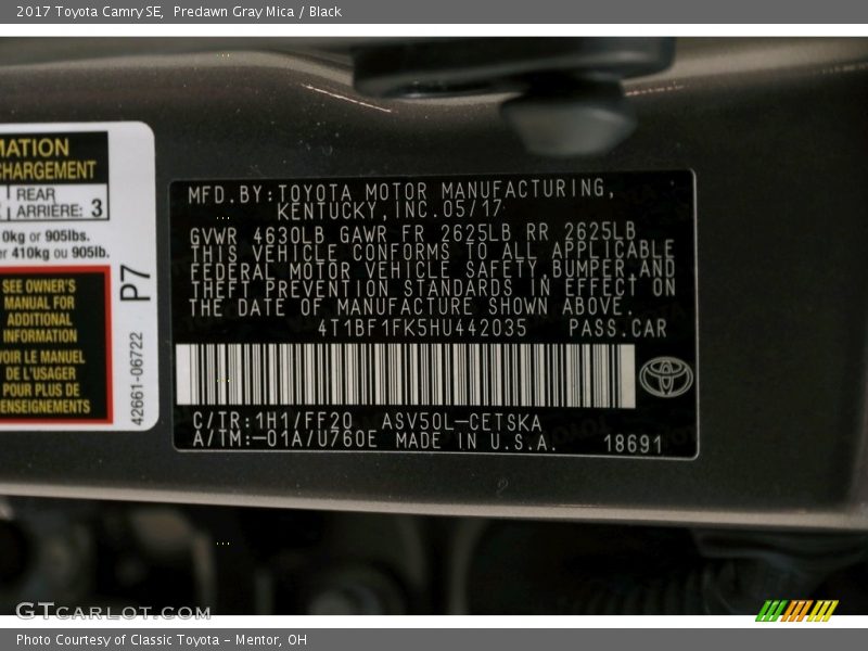 Predawn Gray Mica / Black 2017 Toyota Camry SE