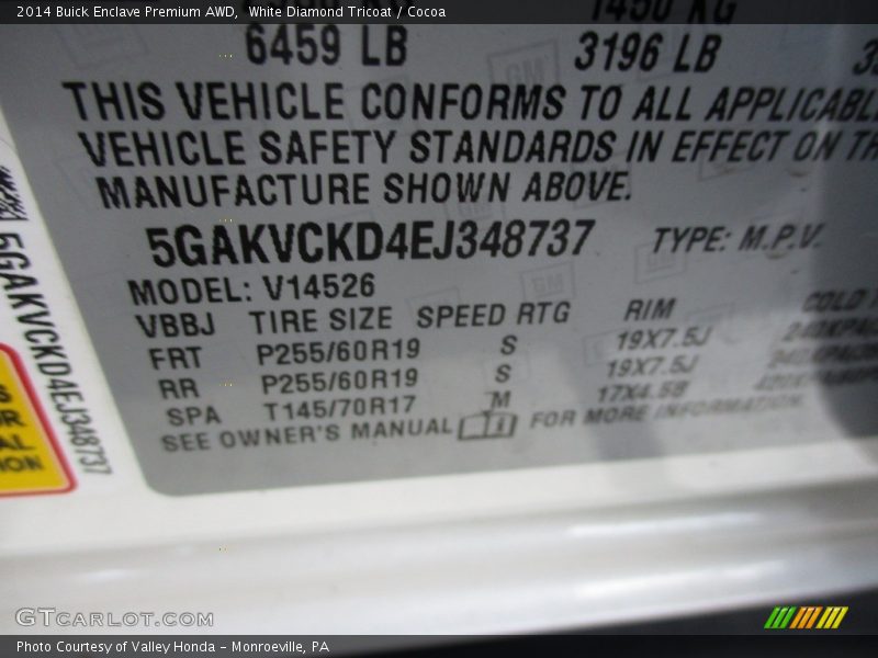 White Diamond Tricoat / Cocoa 2014 Buick Enclave Premium AWD