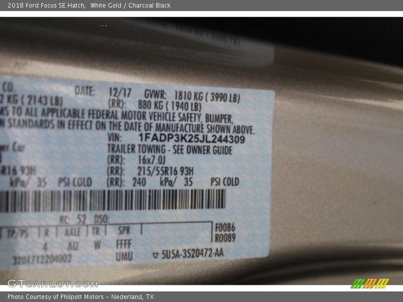 White Gold / Charcoal Black 2018 Ford Focus SE Hatch