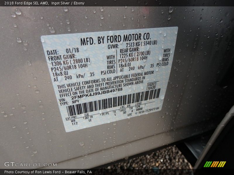 Ingot Silver / Ebony 2018 Ford Edge SEL AWD