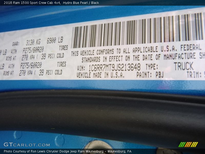 Hydro Blue Pearl / Black 2018 Ram 1500 Sport Crew Cab 4x4