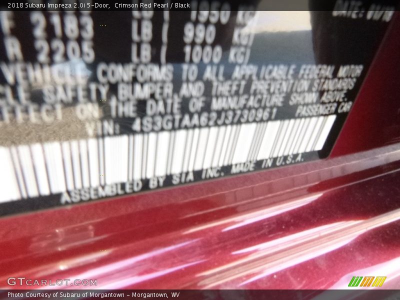 Crimson Red Pearl / Black 2018 Subaru Impreza 2.0i 5-Door